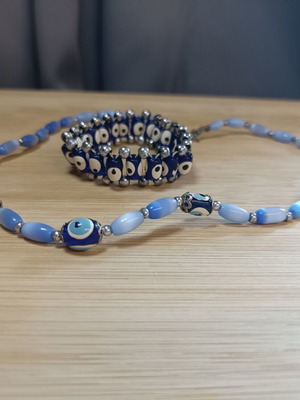 Necklace and bracelet set with evil eye beads
