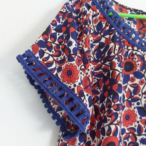 Blouse used, size S, thin fabric with blue trim on sleeves and neck