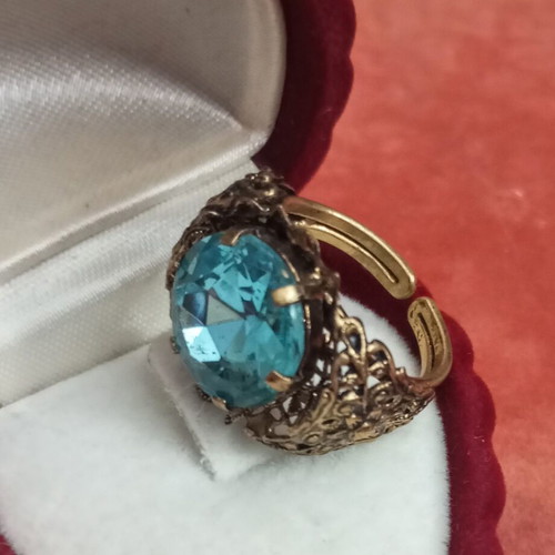 Vintage ring with blue zircon used, bronze