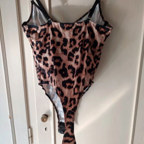 Leopard Print Bodysuit with Gold Chain, One Size, like new