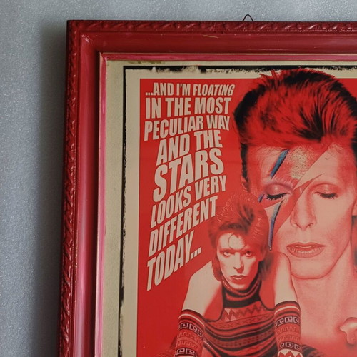 Handmade Bowie frame in red with Space Oddity lyrics new