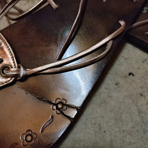 Boho Lace-up Sandals "nappy's" like new with ethnic details brown and gold