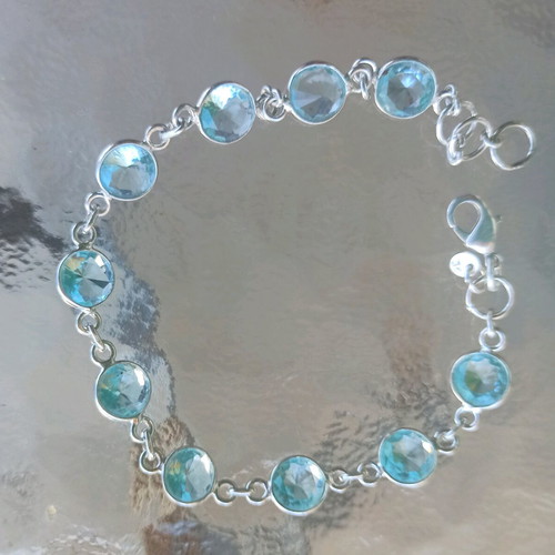 Handmade 925 silver bracelet with 10 natural aquamarines new