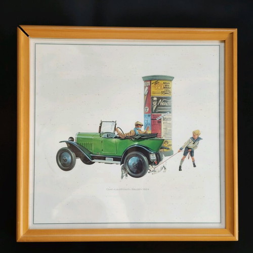 Collection of art prints with classic Opel car illustrations like new, 9 pcs
