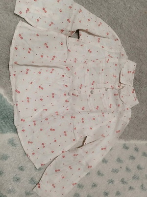 Girl's shirt like new, white with red roses, 12-18 months