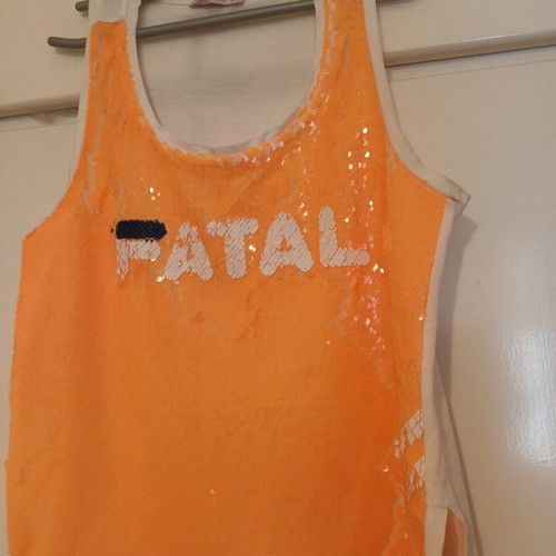Top BSB sleeveless with sequins, white and orange, like new, size S