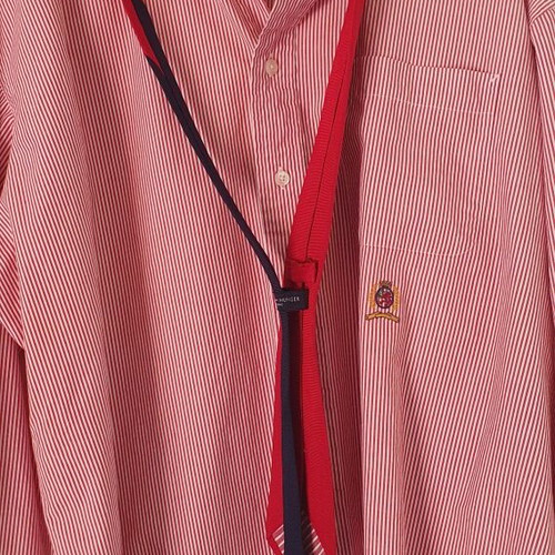 Tommy Hilfiger Men's Red and White Striped Cotton Shirt XL like new