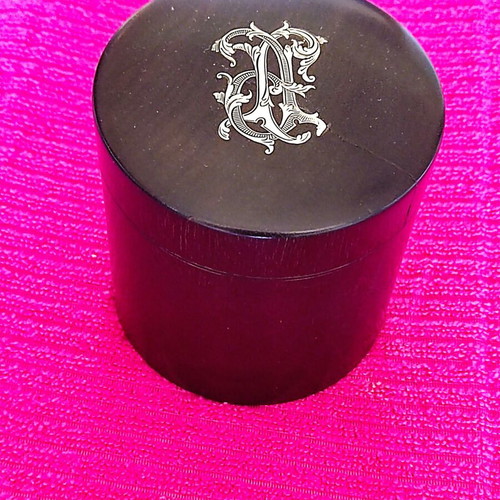 Large French ebony grooming box with silver monogram, used, circa 1880