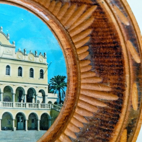 Handmade wooden wall plate with Panagia Faneromeni Monastery photo like new