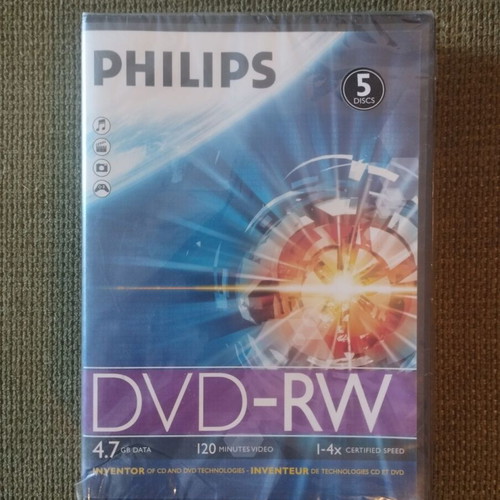 Philips DVD-RW 4.7GB pack of 5 discs new with cases