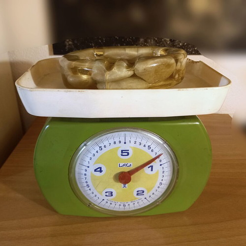 Vintage handmade ashtray with resin and natural pebbles used