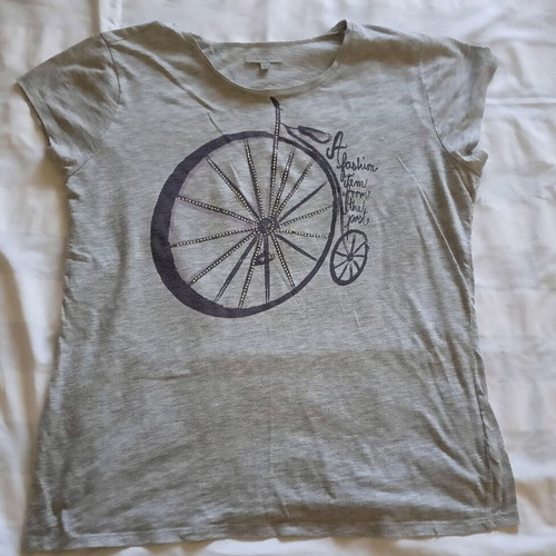 Women's gray short-sleeve blouse used, size XL, vintage bicycle print