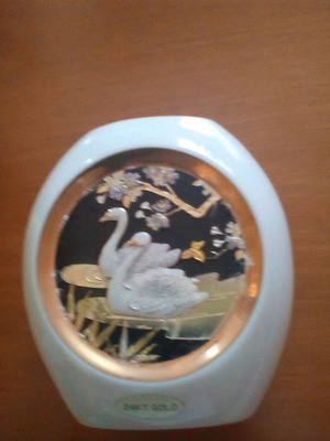Chokin porcelain vase with Japanese technique, 24k gold and silver