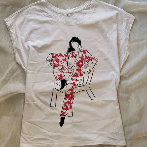 Y2K cotton t-shirt with print, like new, white, size S