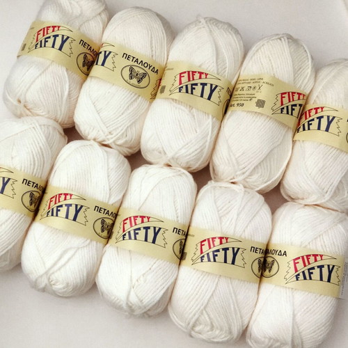 Fifty Fifty knitting yarn set of 10, Petalouda, wool acrylic blend 50/50, off white