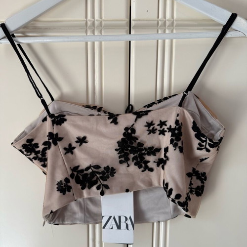 Zara crop top new, size S, black and beige with velvet details