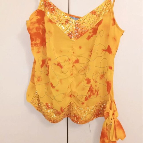 Naf Naf top with sequins in yellow-orange tie-dye, like new