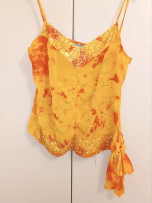 Naf Naf top with sequins in yellow-orange tie-dye, like new