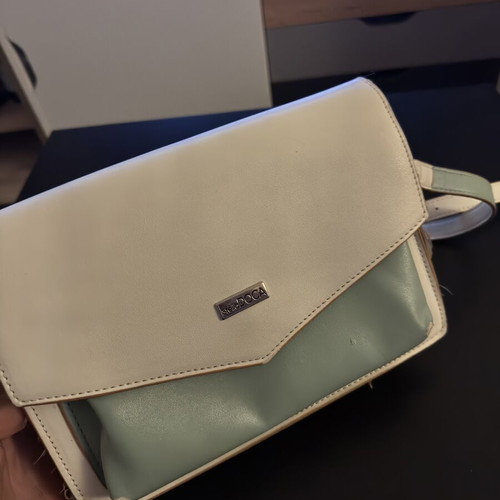Doca crossbody bag used, white with turquoise shades