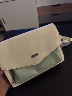 Doca crossbody bag used, white with turquoise shades