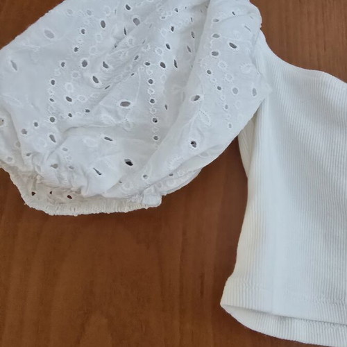 Zara white off-shoulder crop top with puffed eyelet sleeves
