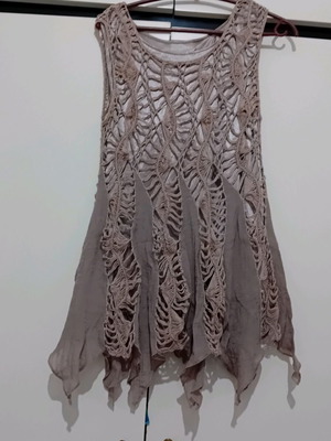 Catwalk long asymmetrical blouse like new with satin and knitted lace
