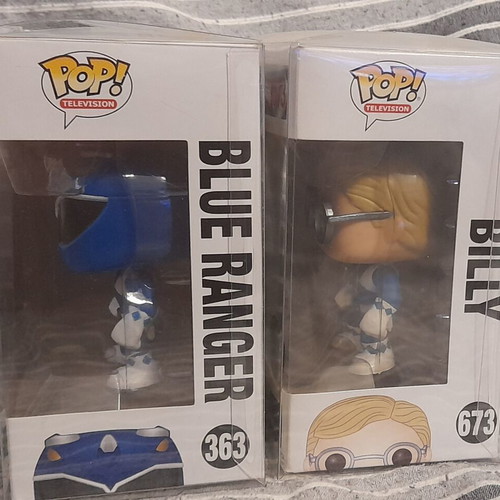 FunkoPop Blue Power Rangers and Billy figures with protector, new