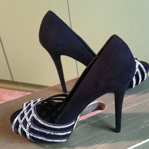Peep toe black pumps with rhinestones, like new, size 40