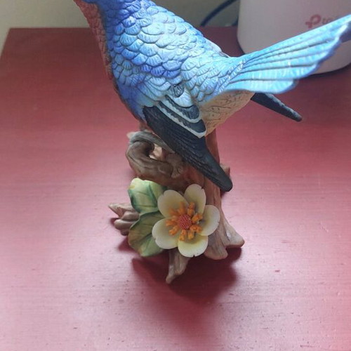 Lefton decorative bird blue bluebird new with wooden base