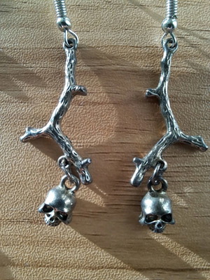 Gothic earrings set 2 pairs, metal, silver color
