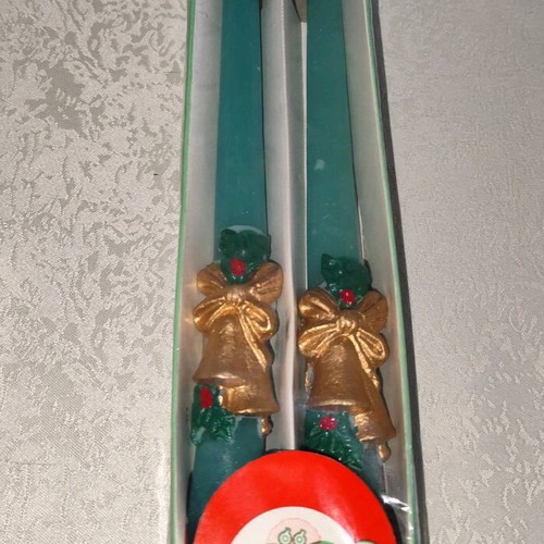 Vintage Christmas candles green new, set of 2