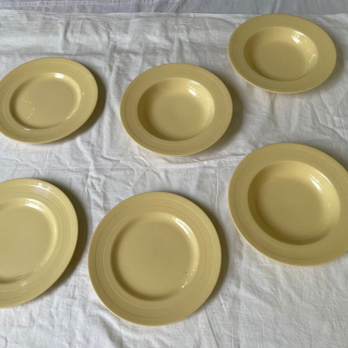Set of 6 antique Wood's Ware plates used, ceramic, yellow