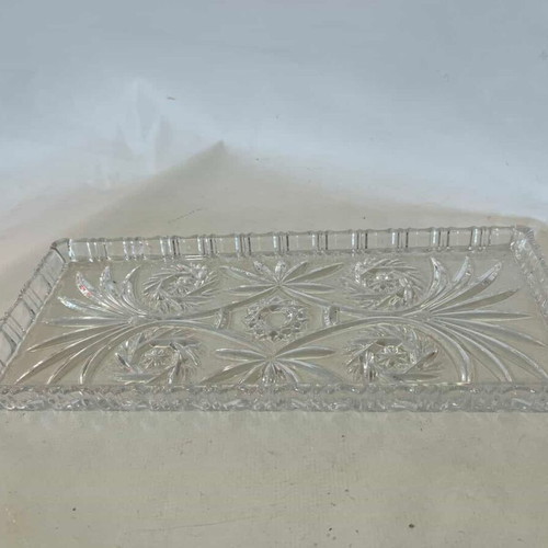 Crystal serving tray with embossed designs 34x15