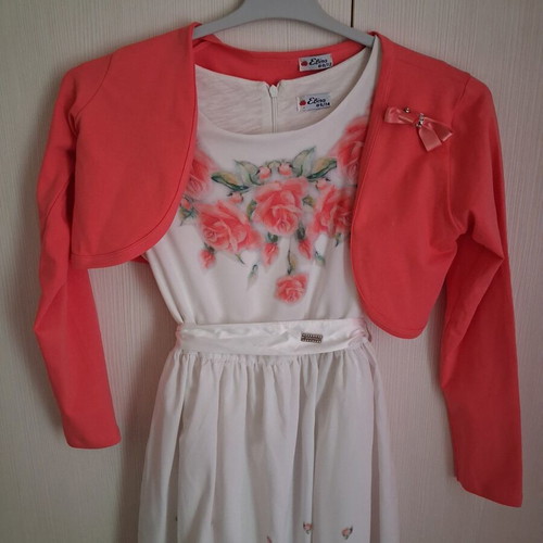 Evita Official Girls' Dress with Bolero like new, white and coral