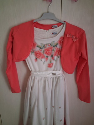 Evita Official Girls' Dress with Bolero like new, white and coral