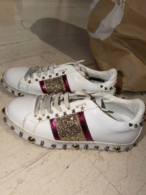 Philipp Plein women's sneakers used with studs and glitter, size 38, white/pink