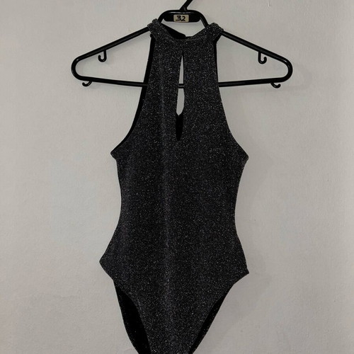 Glitter bodysuit H&M new, size XS, black and silver