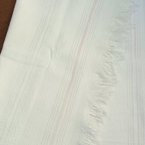 Woven kitchen towel used, vintage with stripes and fringes