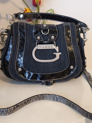 Guess shoulder and crossbody bag used, black and blue denim