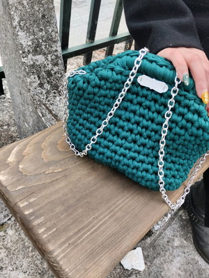 Handmade shoulder bag Kyparissi with silver chain, new