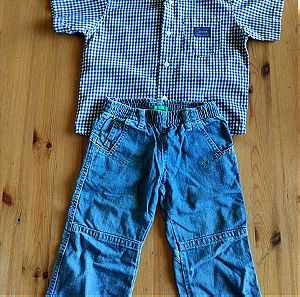 Benetton Πουκάμισο+παντελόνι παιδικό (βρεφικά 18-24 μηνών)