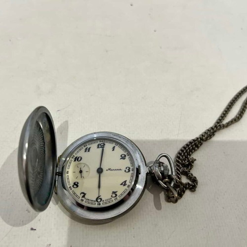 Molnija vintage Soviet collectible pocket watch used, 6x4.5 cm