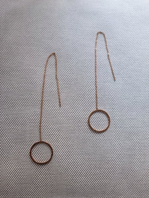 Long stainless steel earrings like new, pink gold color