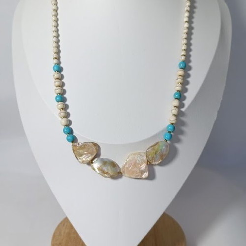 Aegean Harmony handmade necklace with white chalcedony and turquoise