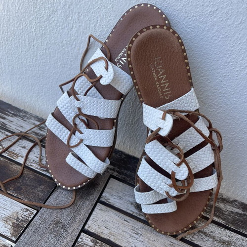 Ioannis leather gladiator sandals size 37 like new, white and brown