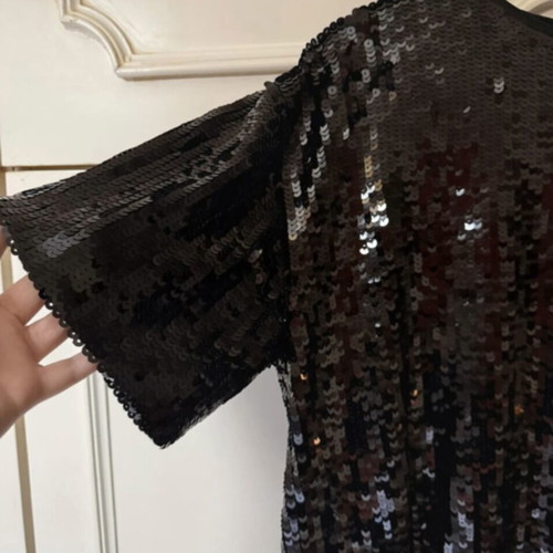 Zara Knit Black Blouse With Sequins And Fringes Like New