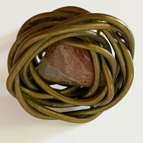 Handmade adjustable ring with natural stone, boho antique bronze, used
