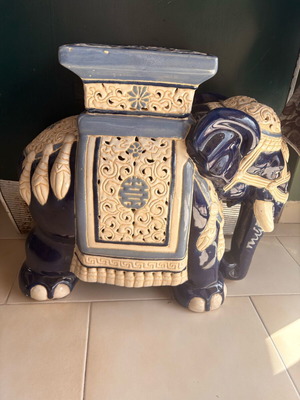 Ceramic Elephant like new with embossed Asian motifs
