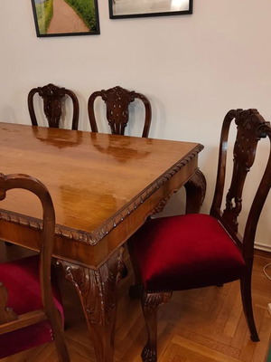 Μασίφ ξύλινη ρετρό τραπεζαρία μεταχειρισμένη με 6 καρέκλες