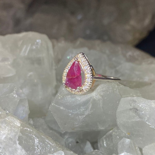 Silver ring with natural ruby and moissanites, new